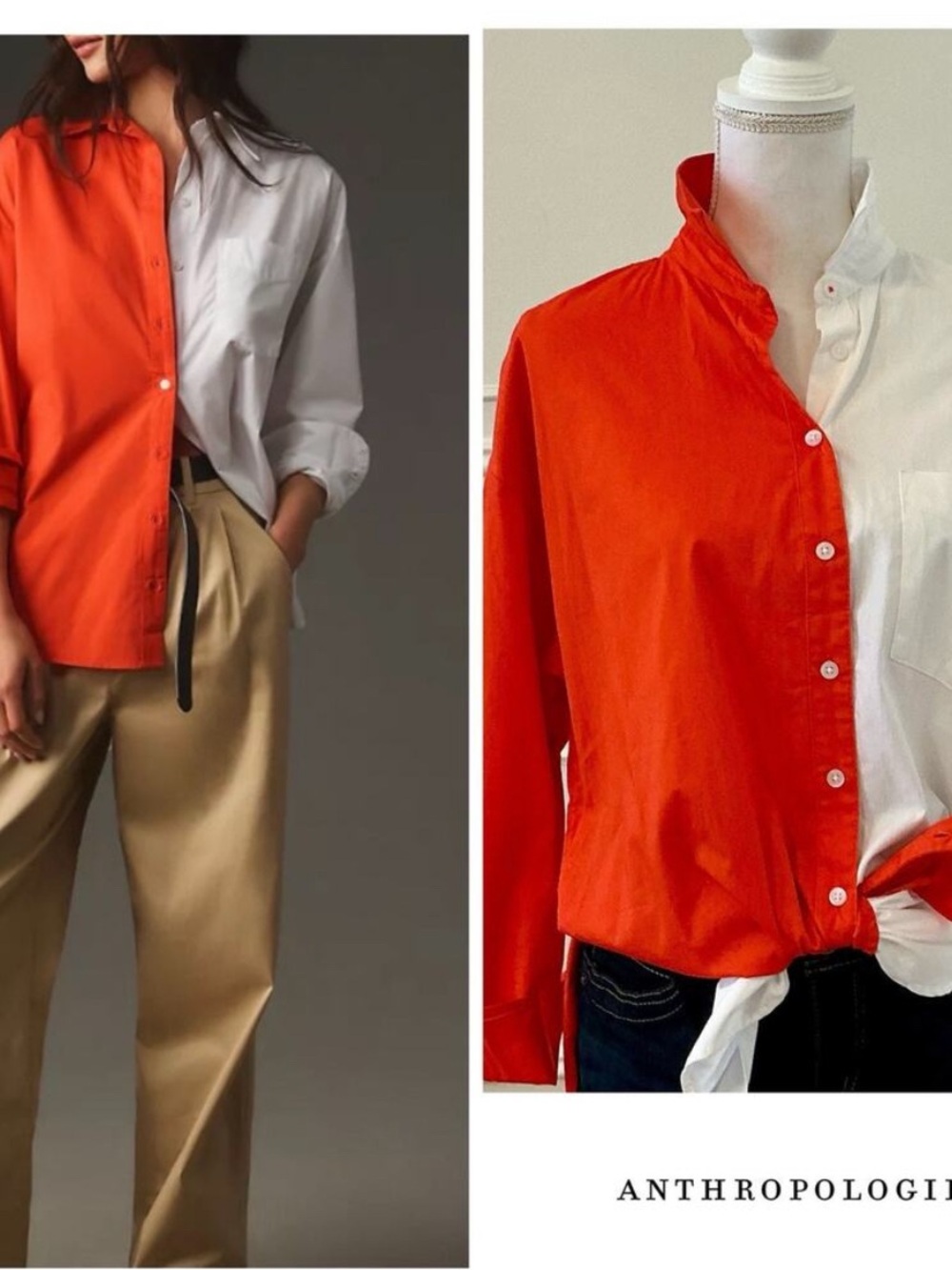 Anthropologie Orange and White Two-Tone Men's Button-Down Shirt
